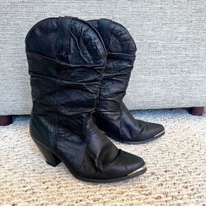 Vintage DINGO Women's Slouch Cowboy Boots Black Leather